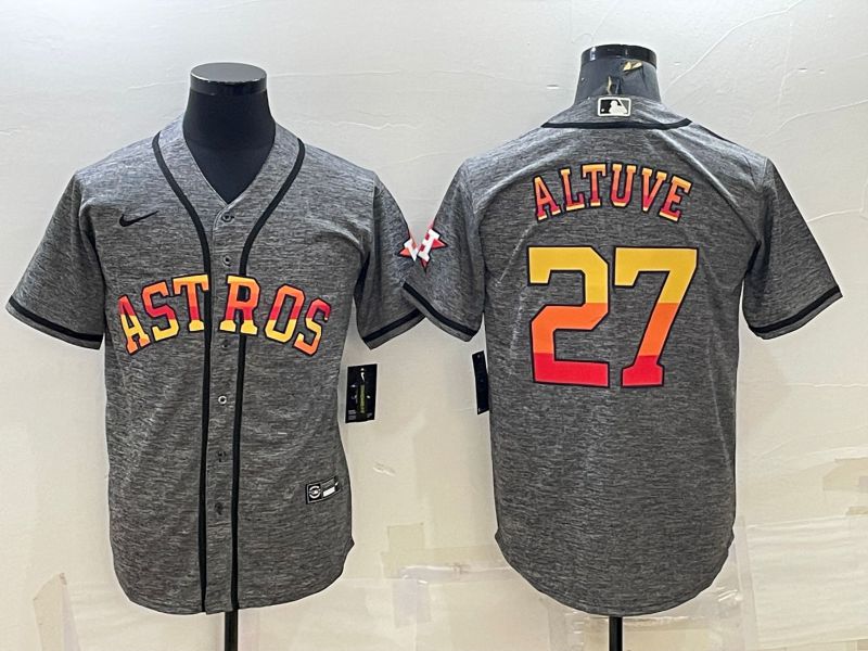 Men Houston Astros 27 Altuve Grey hemp ash Rainbow Game Nike 2022 MLB Jerseys